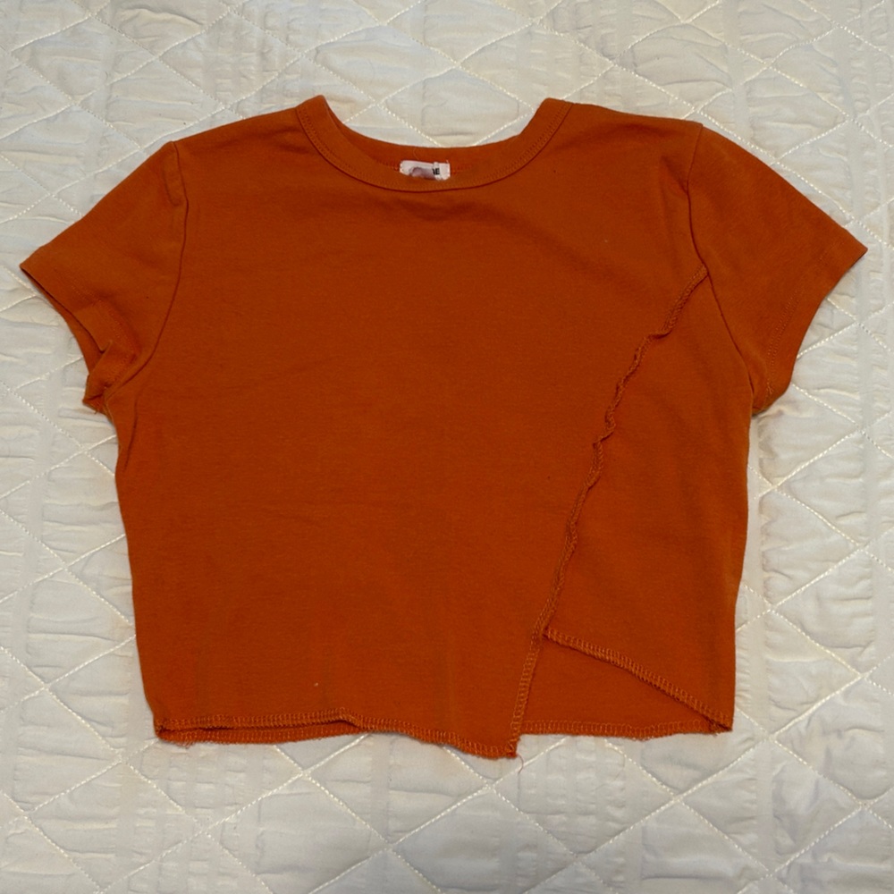 Orange Asymmetric Raw Hem Cotton Crop Top